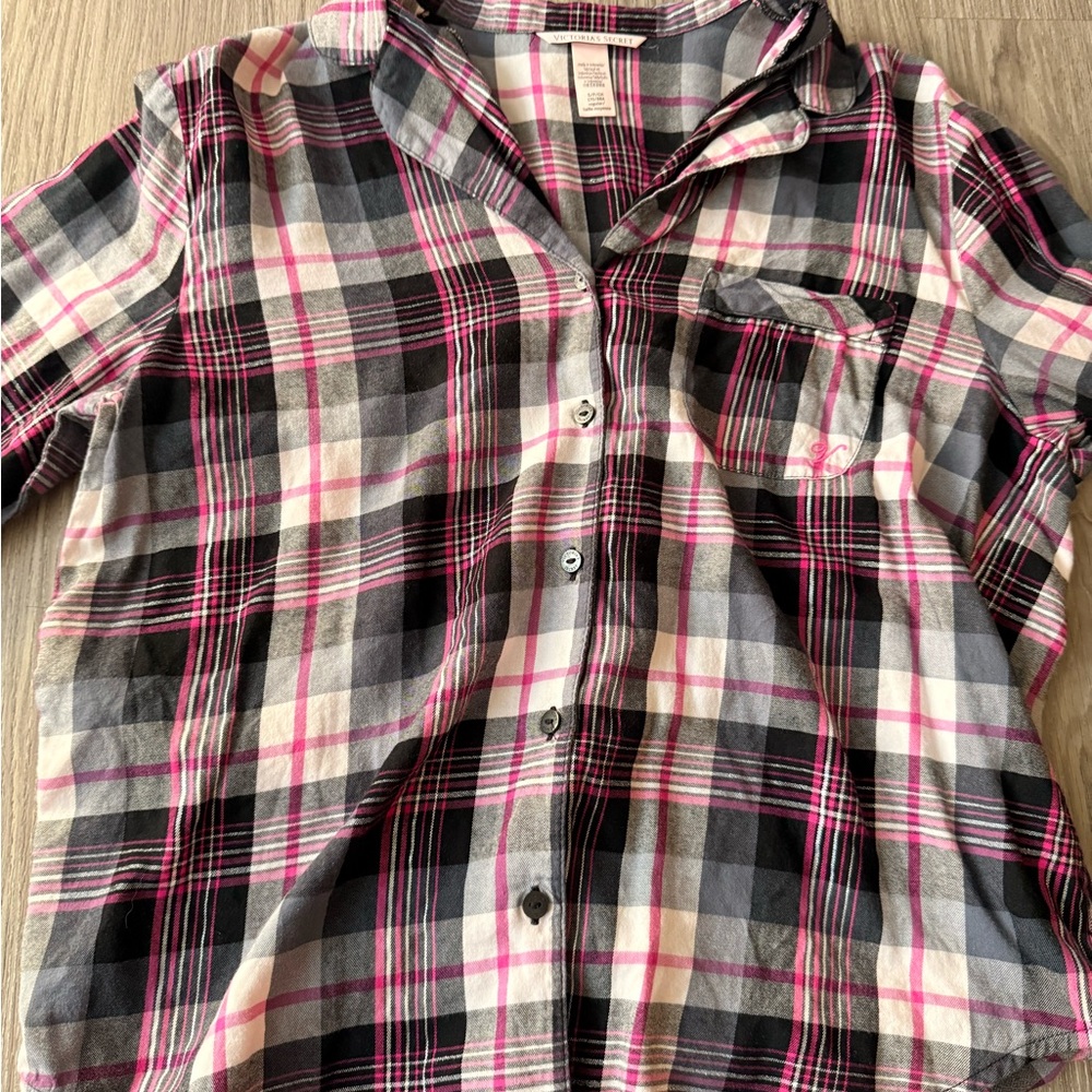 Victoria's Secret Pink and Black Plaid Pajama Top